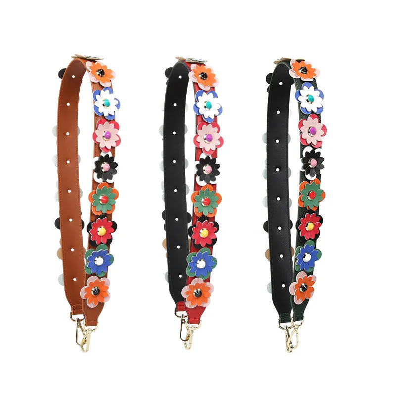 105cm Wide Leather Flower Shoulder Bag Strap Rivet Petal Belt Obag Purses Handle Chain Female Panelled Handbag Belt Accessoires