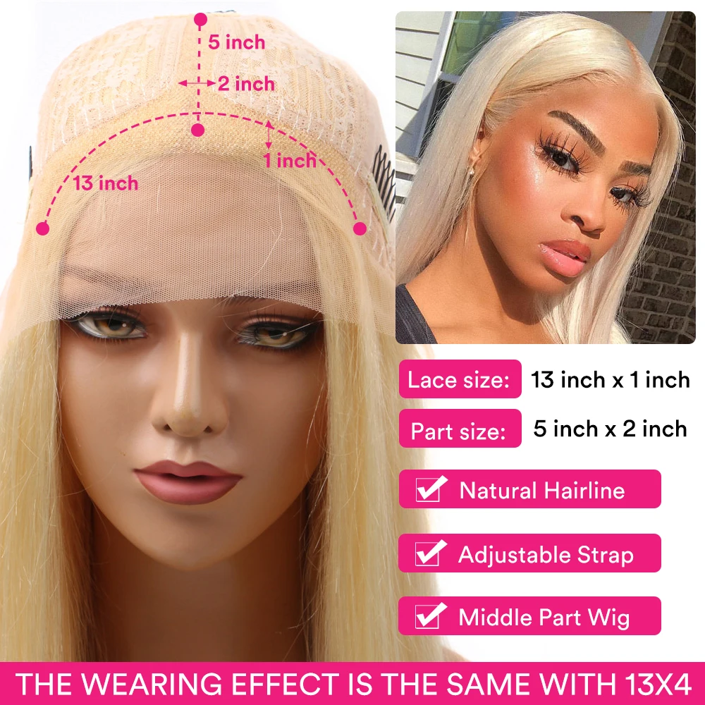 613 Blonde Lace Wig Middle Part Brazilian Straight Human Hair Wig 13x1 Transparent Lace Part Wig Remy Glueless Wigs 150%