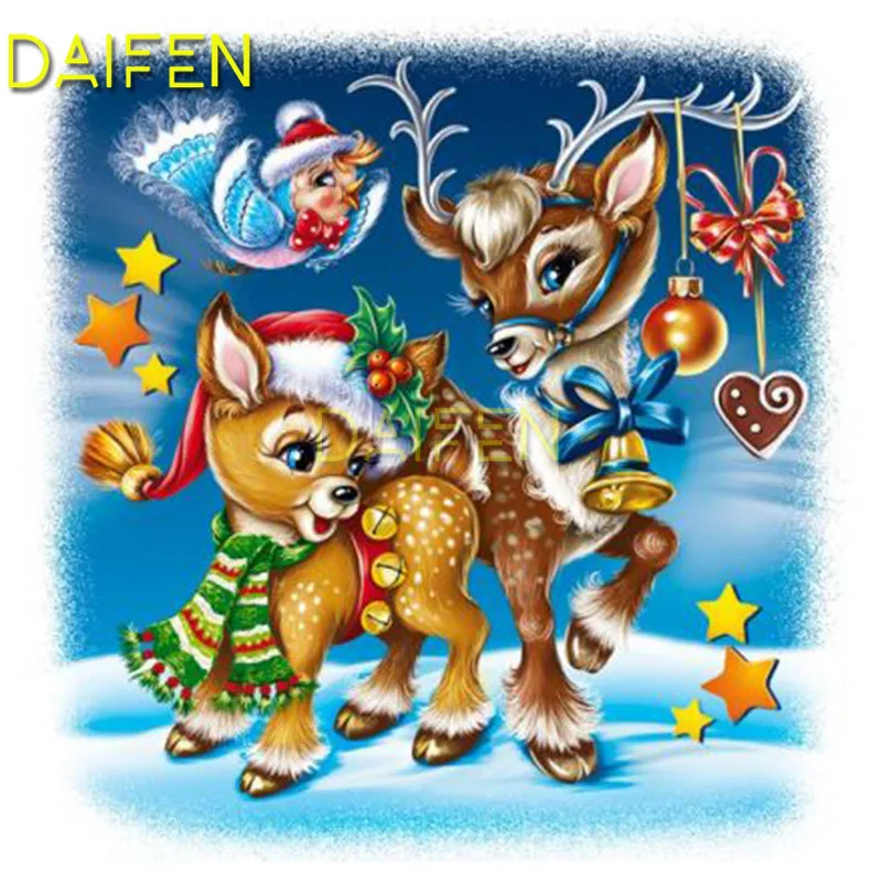 5D DIY Diamond painting Full Square Diamond embroidery Cross stitch Christmas elk bell happy bird Full Round Diamond mosaic