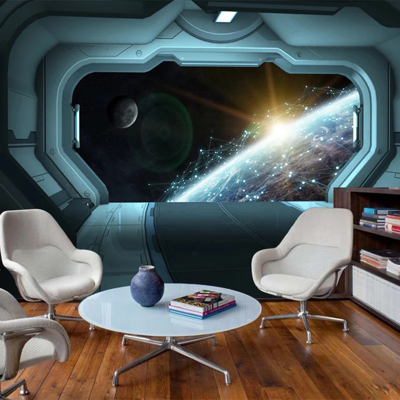 

Custom Photo Wallpaper 3D Cool Spaceship Hatch KTV Bar Restaurant Backdrop Wall Creative Mural Wallpaper For Bedroom Walls обои