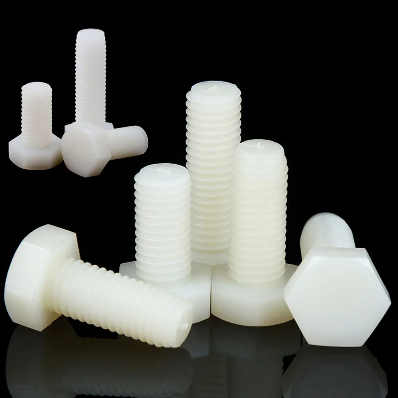 Vite esagonale in Nylon bianco vite a testa esagonale filettata metrica bullone isolato in plastica M3 M4 M5 M6 M8 M10 M12