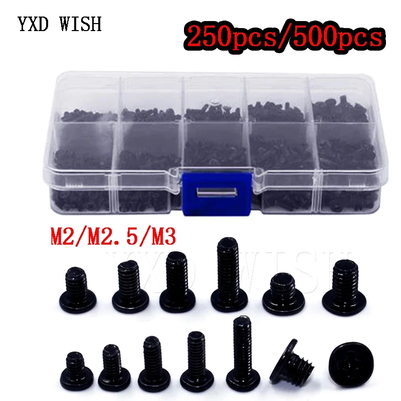 250Pcs/500Pcs M2 M2.5 M3 Screw Countersunk SSD Electronic Repair Screws Accessories For Computer Notebook Laptop Screws Diy Kit