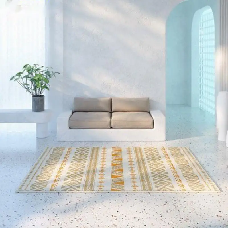 Nordic Yellow Carpet And Rug For Living Room Modern Simple Large Bedroom Center Rug Geometric Parlor Area Rug Non-Slip Washable