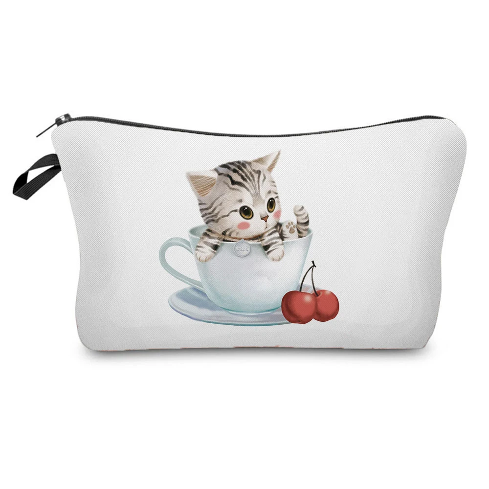 

Fashion Printed Lovely Cat Cosmetics Organizer Bag Women Portable Makeup Bags Hot Sale Storage Bags for Ladies Mini Gift Pouch