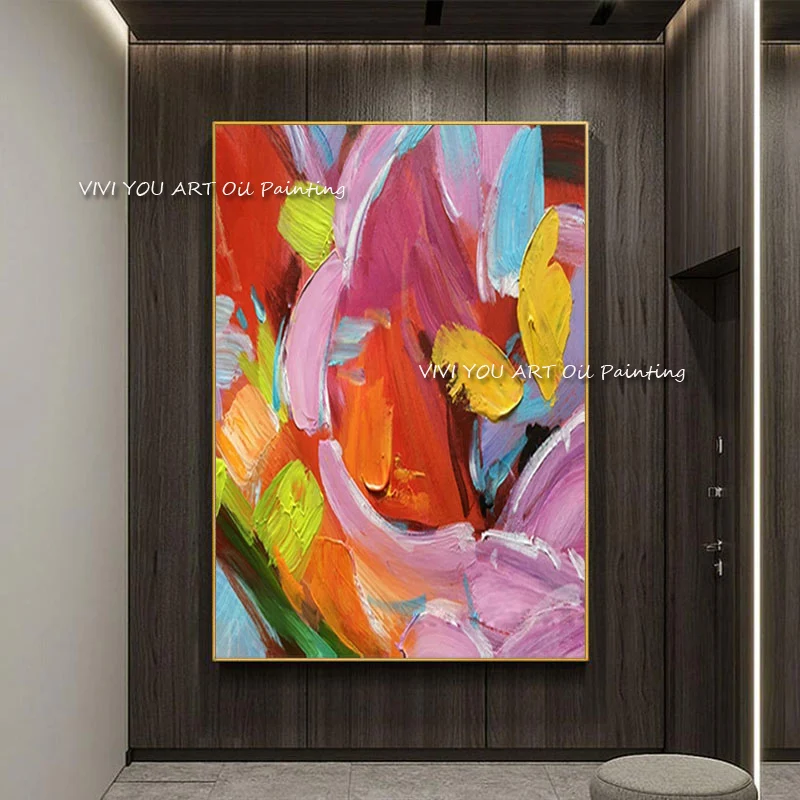 The 100% Handmade Painting Abstract Colorful Oli Painting Nordic Simple Mural Modern Decorative Color Brush Painting Wall Decor