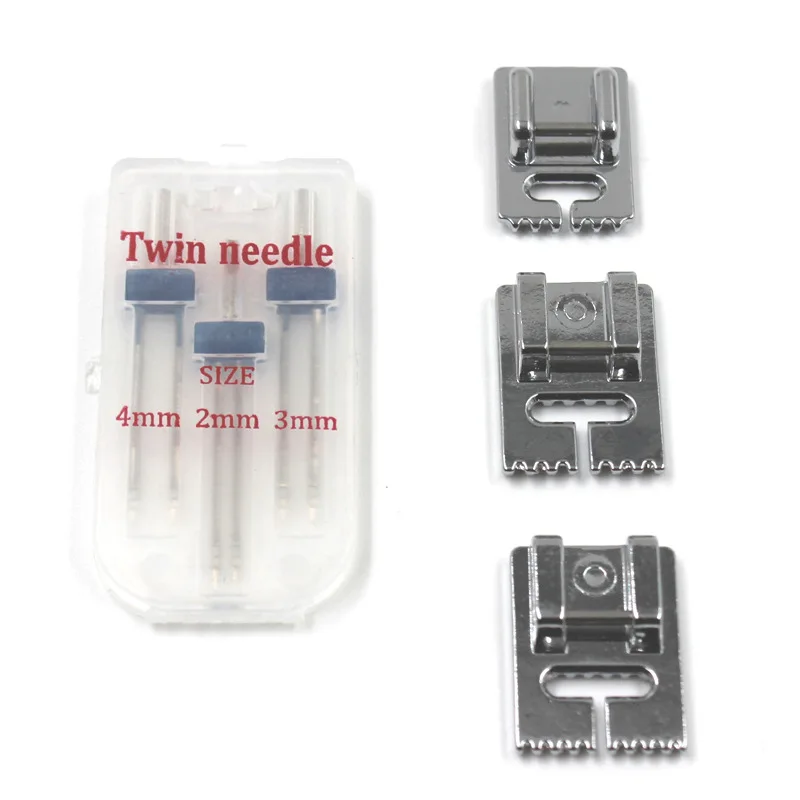 4Pcs/set Wrinkled 5/7/9 Grooves Sewing Presser Foot Sewing Machine 2/3/4mm Twin Needles Kit Embroidery Sewing Accessories Tool