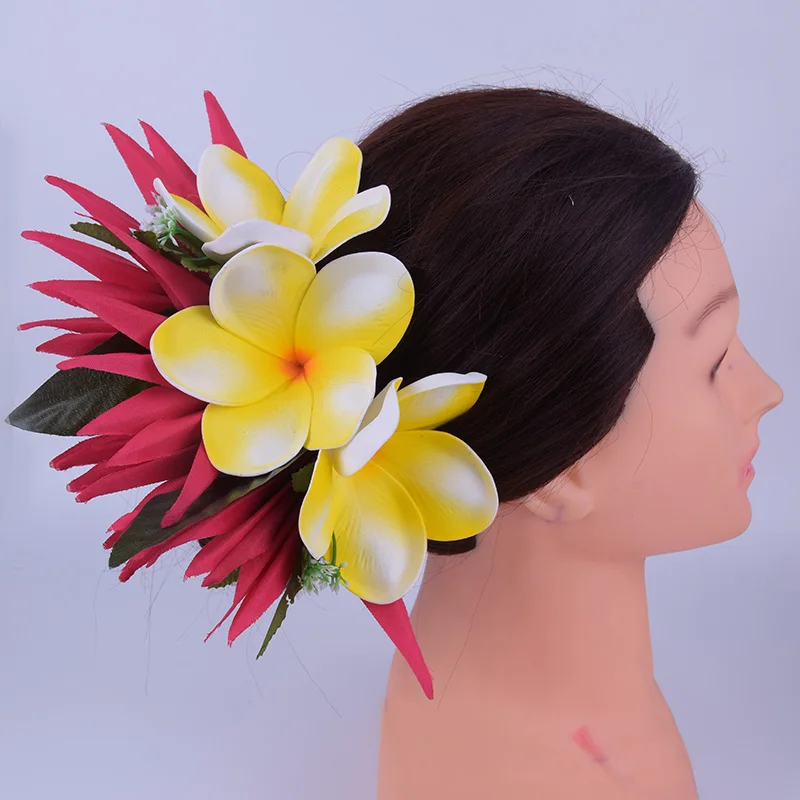 MIXED COLORS Free shipping 49pcs/lot HC0034 Artificial Bird Of Paradise Leaves&foam Plumeria Hair Clip Headwear Accessories