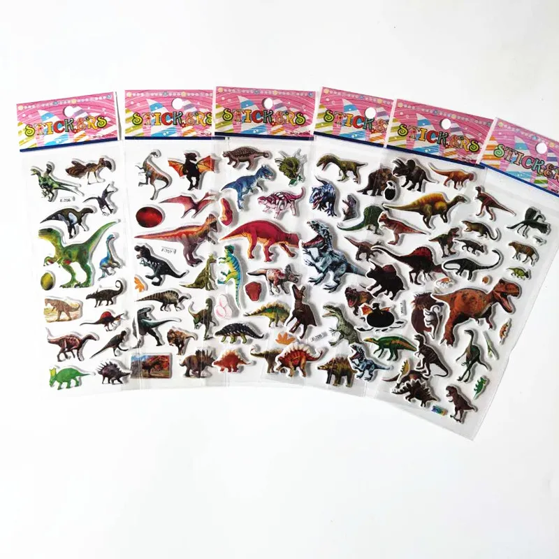 6pcs Kids Cute Cartoon Animal Dinosaur Stickers for Boys Animals Baby Reward Teacher School 3D notebook laptop dino adesivos