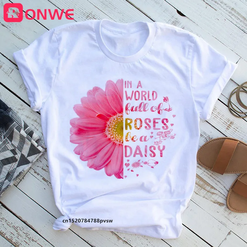 Donne In un mondo pieno di rose Be a Daisy T shirt ragazza girasole divertente T-shirt donna Harajuku anni \'90 vestiti, nave di caduta
