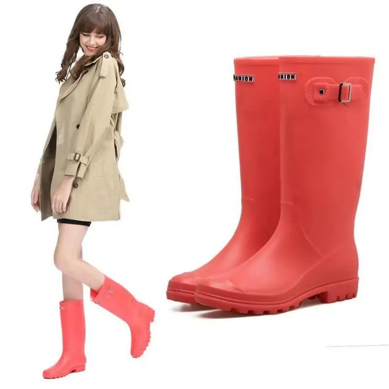 Women\'s Waterproof Rainboots Ladies Knee-high Rubber Rain Boots Fashion PVC Rainboot Female Boot Outdoor Water Shoes