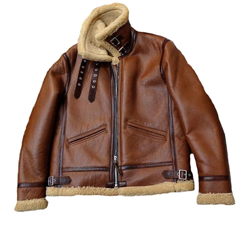 

Winter Mens Genuine Leather Jacket Men Sheepskin Real Fur Shearling Coat A210401