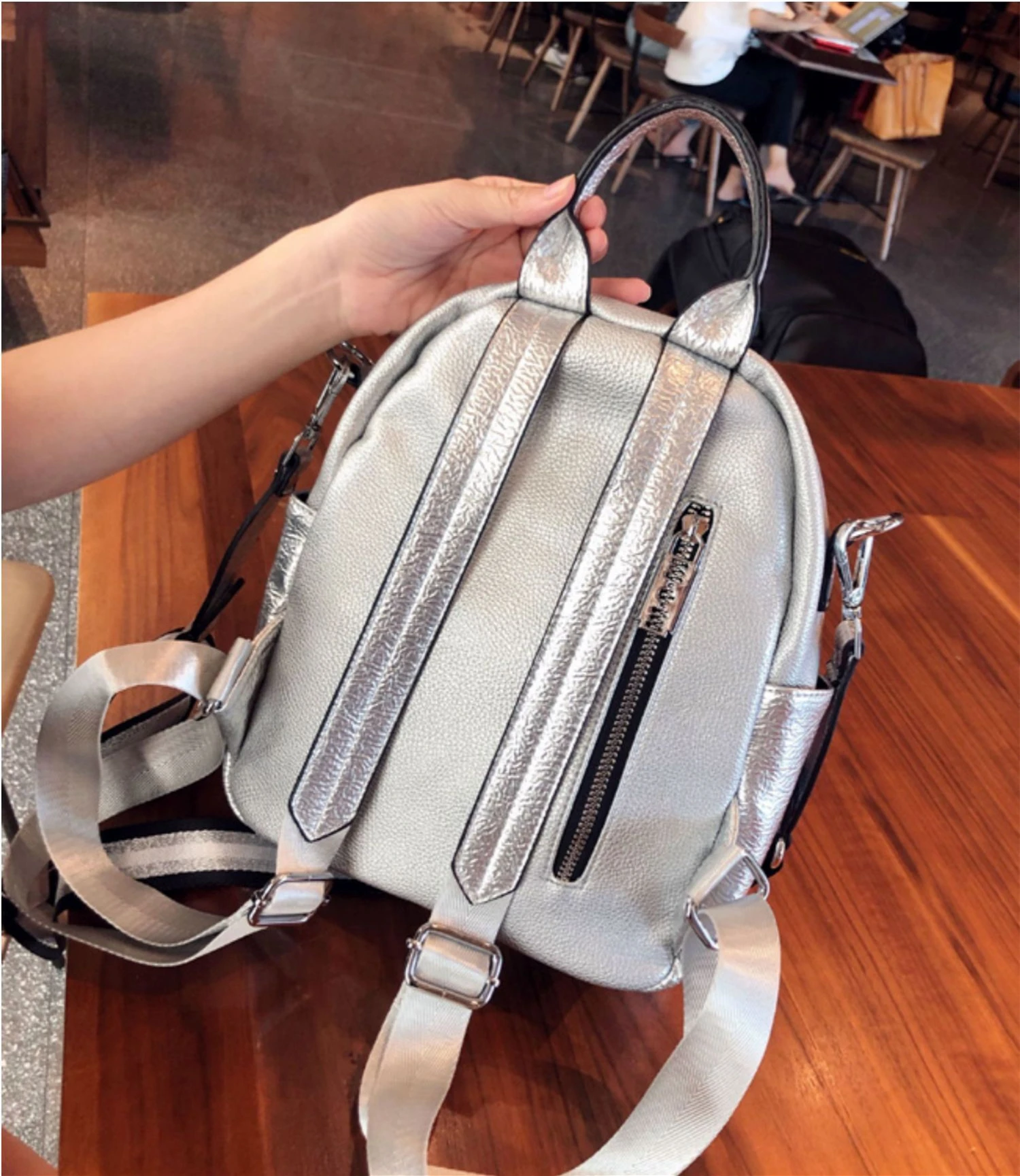 Women Fashion PU Vegan Leather Rhinestone Backpack 2024 Female Casual Daily Soft Artificial Leather Travel Small Silver Knapsack