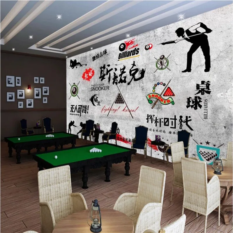 

Retro Nostalgic Snooker Room Gray Cement Background Wall Paper Billiards Hall Billiards Club Industrial Decor Mural Wallpaper 3D