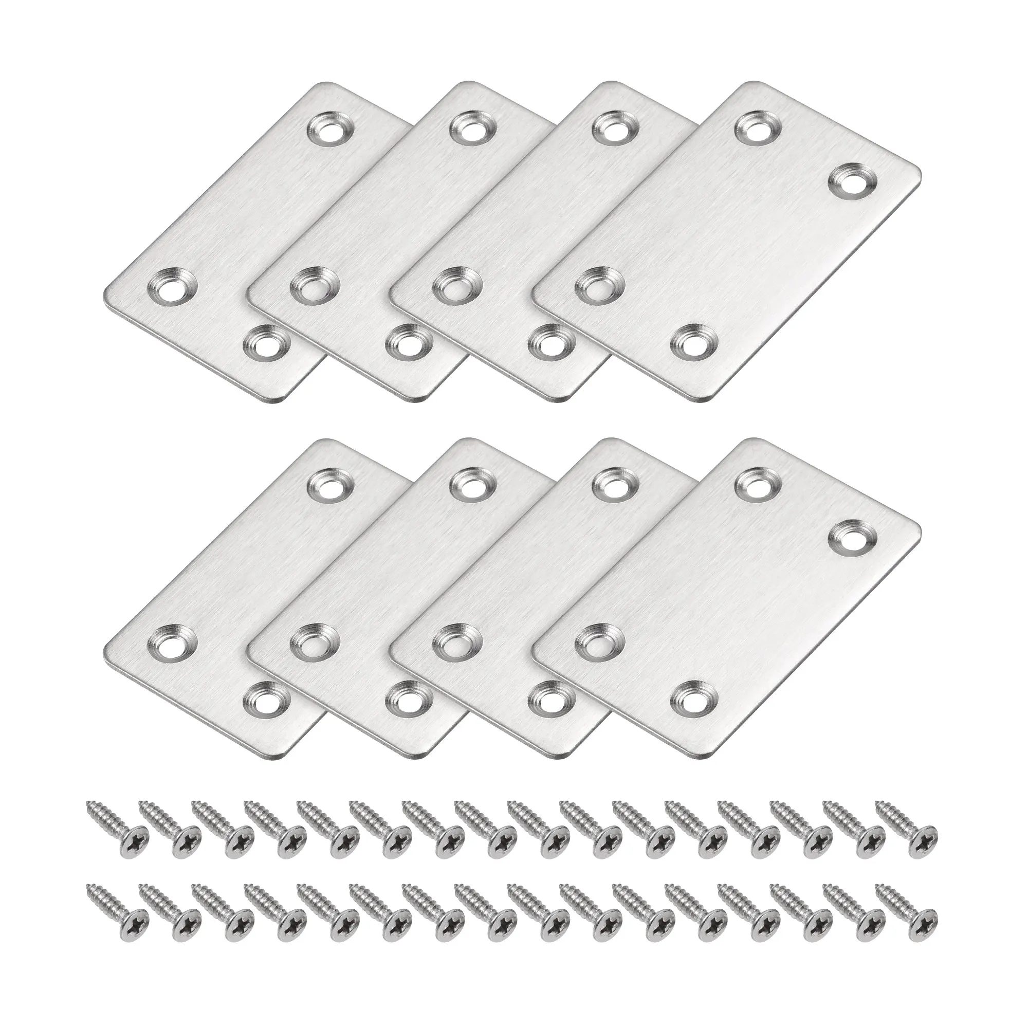 Uxcell 8 Pcs Flat Straight Brace Repair Plate 60 x 38 x 1.5mm Stainless Steel Fixing Mending Bracket Connector Silver