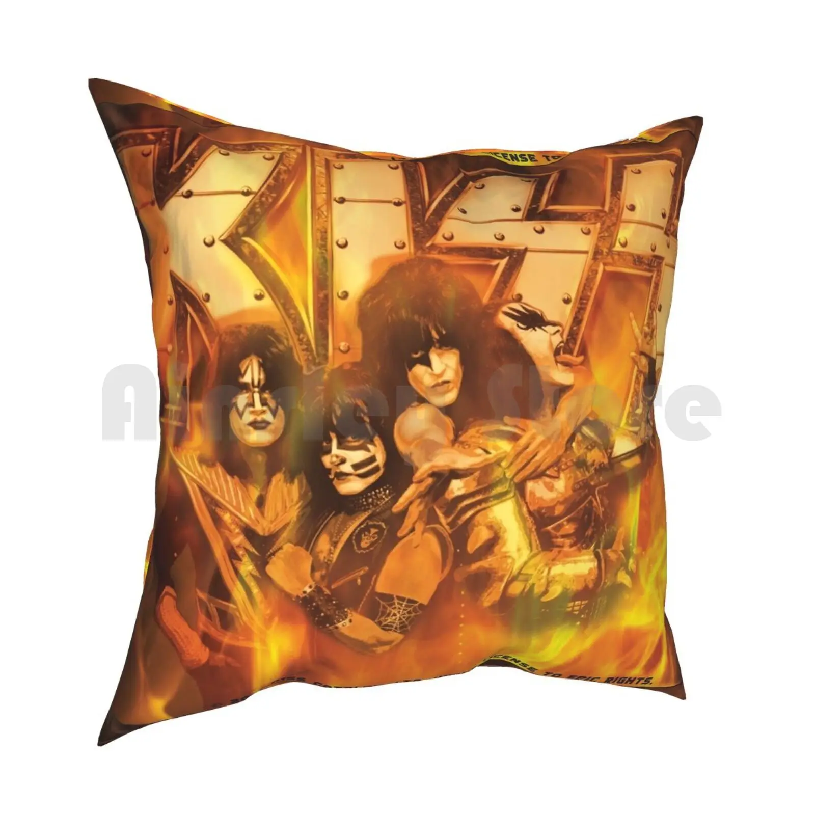 Kiss The Band | Fanart | Kiss Destroyer | Burning Kiss Design Statue Pillow Case Printed Home Soft Throw Pillow Kiss