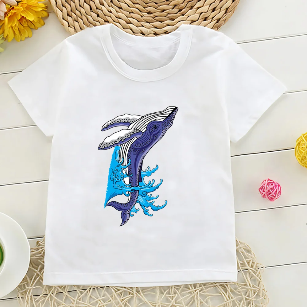 

New Funny Summer Streetwear Kids T Shirt Whale Kartoon Boys Girls T-shirt Children's Print Tops Harajuku Fashion Tshirt,YKP109