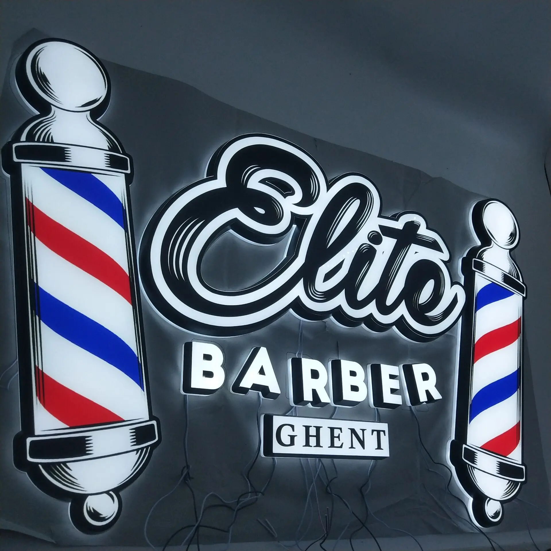 

Custom Barber Salon Acrylic Led Advertising Sign Board Haircuts Shop Neon 3D Signs Wall Signage