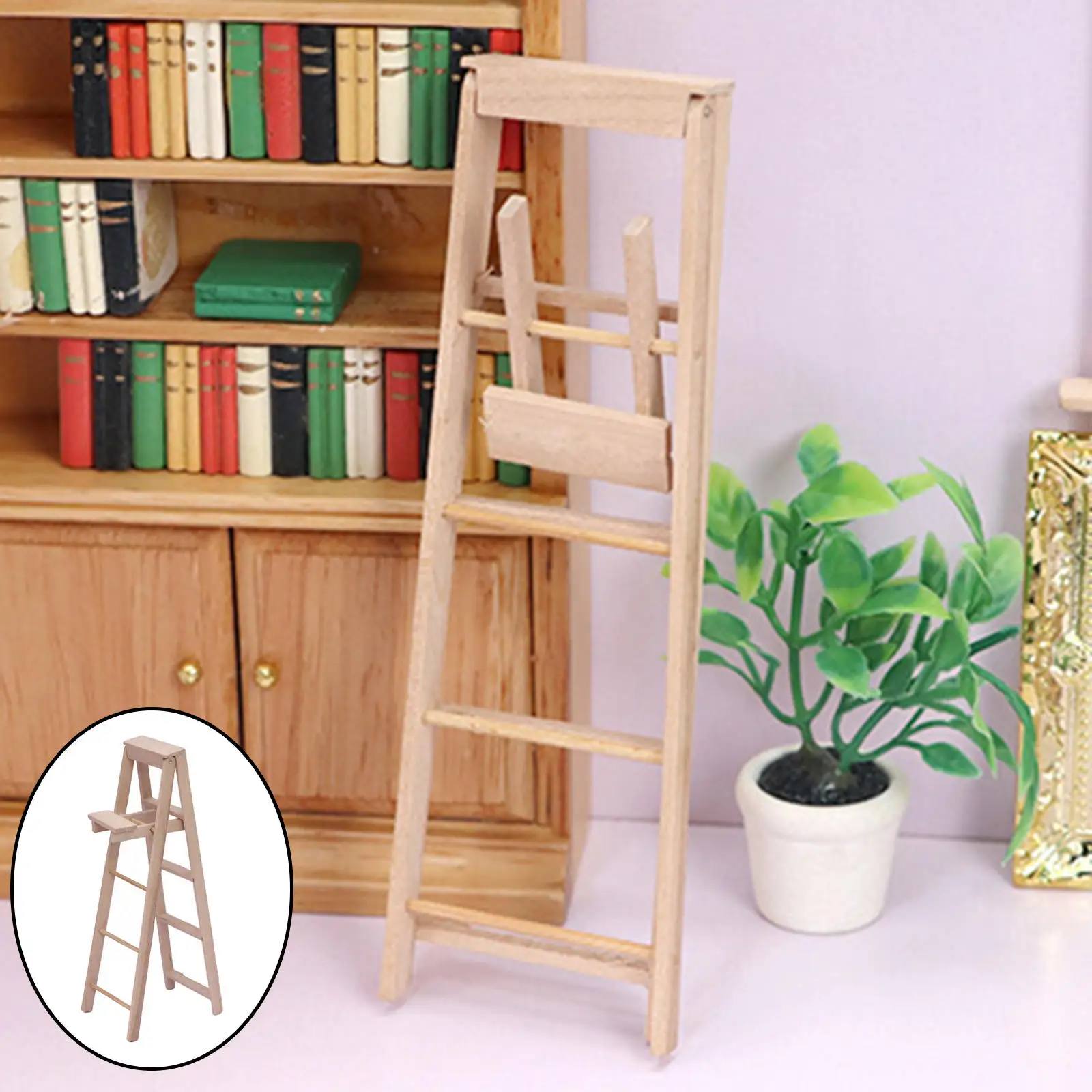 1:12TH Dollhouse Miniature Ladder Children Toys Foldable Accessories Wooden Birthday Gifts Pretend Toy Mini Furniture for Study