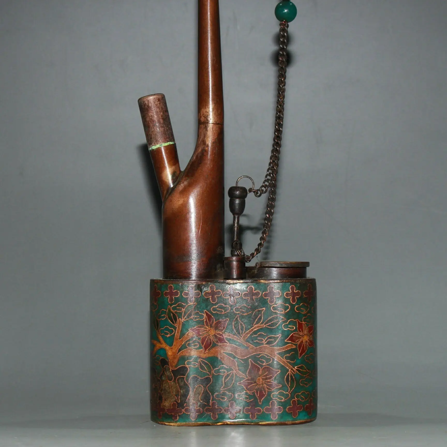 Rare old  Qing Dynasty copper pipe,1840,Cloisonne,best collection,free shipping