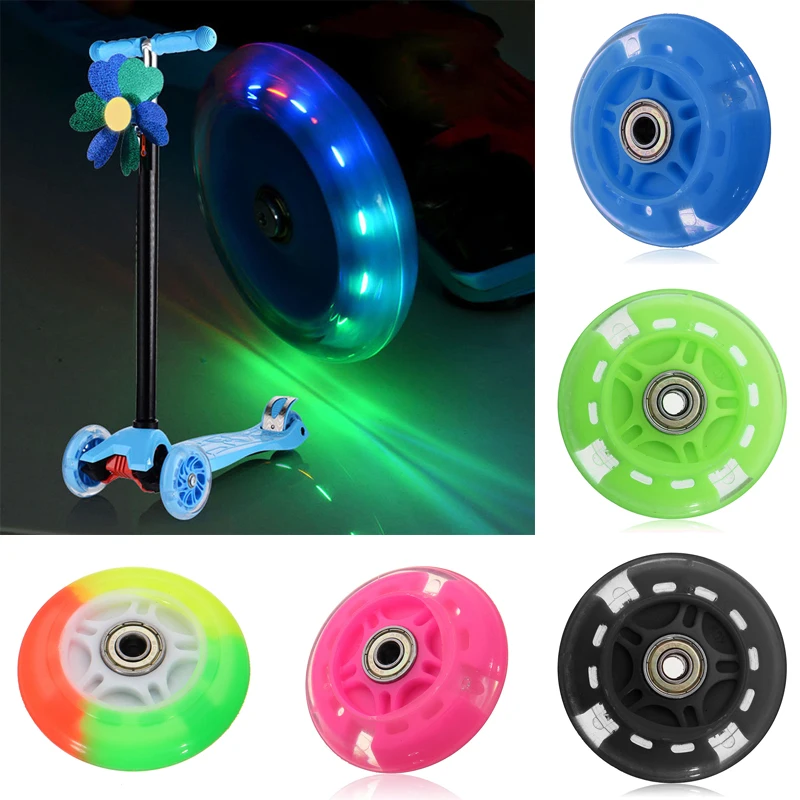 Rueda Flash silenciosa para patinete eléctrico, rueda de juguete con luz intermitente, color rosa, azul, negro y verde, piezas de metal para monopatín