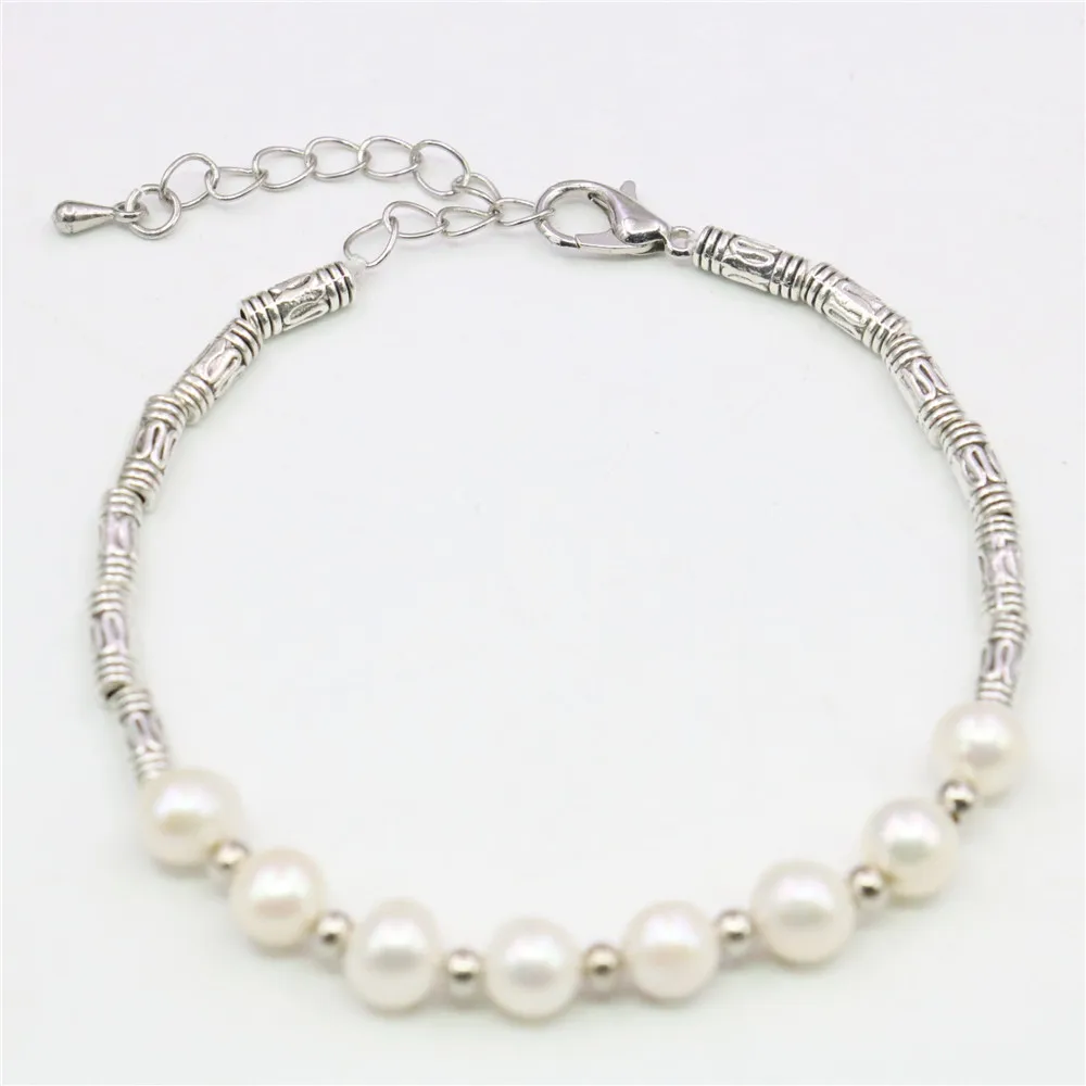 7-8mm 100% Natural Freshwater Pearl Bracelet Near Round Hand Accessories Jewelry Making Design Alloy Septal Beads DIY Women Gift