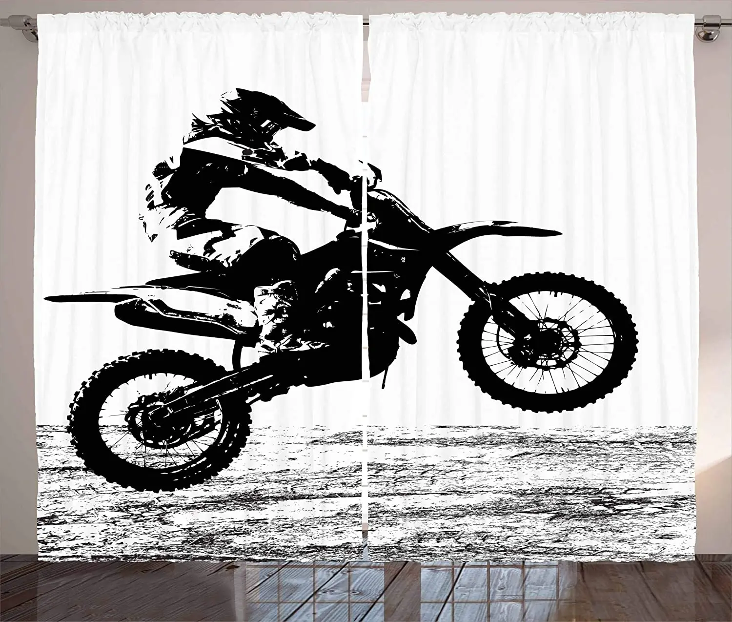 Dirt Bike Curtains Rider Participating Motocross Championship Silhouette Image Dangerous Sports Living Room Bedroom Window Drape