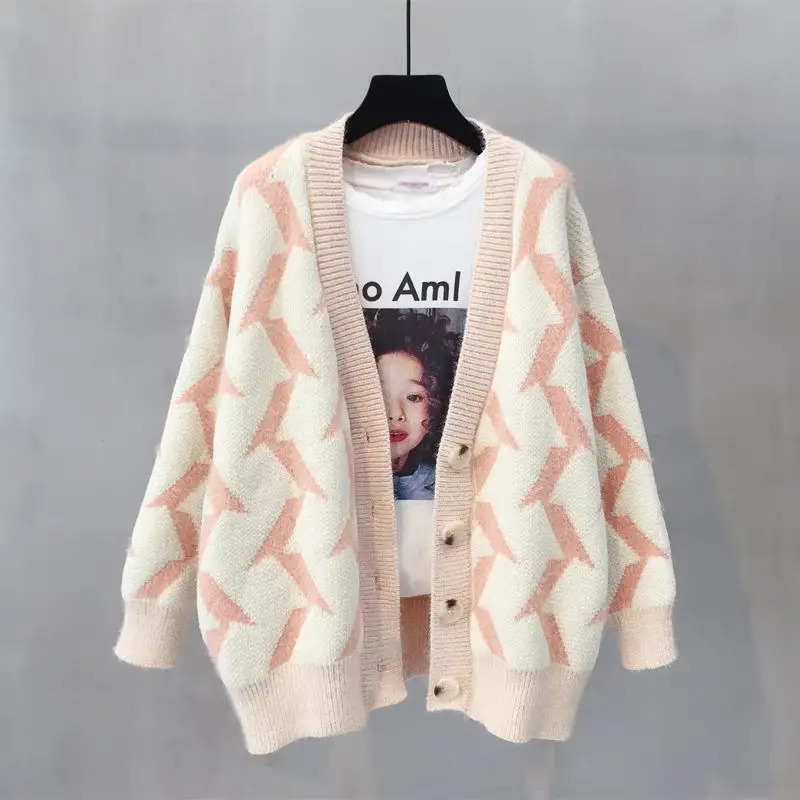 Women Sweater Retro Print Cardigan Fashion Winter Style Long Sleeve Warm Knitted Cardigan female Sweaters preppy style