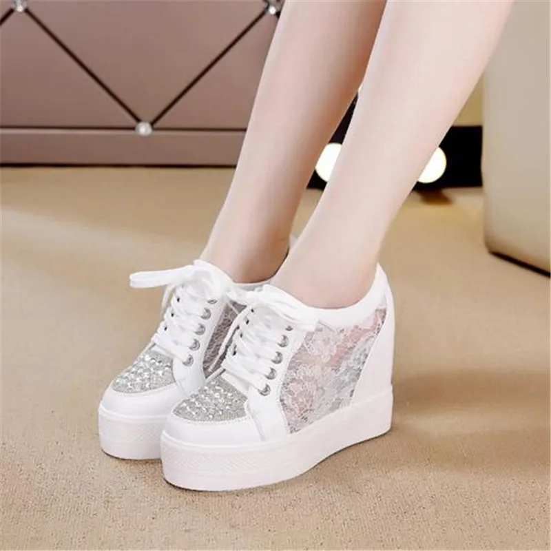 New 2022 Fashion Women Mesh Height Increasing High Heels Summer Platform Wedge Heel Brand Lady Pumps Outdoor Walking Shoes White