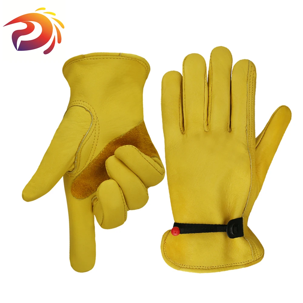 

5 Pairs Gardening Leather Work Gloves Double Palm Durable & Strong Cowhide Leather Driving Metal Working Glove