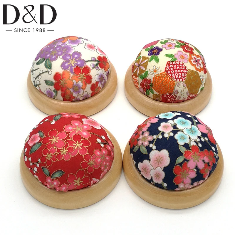 D&D Wooden Base Needle Pincushions Vintage Print Pin Cushion for Sewing Needle Holders for DIY Crafts Sewing Tool Accessories