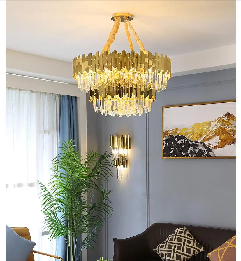 

Stainless Steel Crystal Pendant Lamp D40cm D60cm Copper Color Crystal Chandelier Fixtures Lustre LED Light Lamparas Pendant Lamp