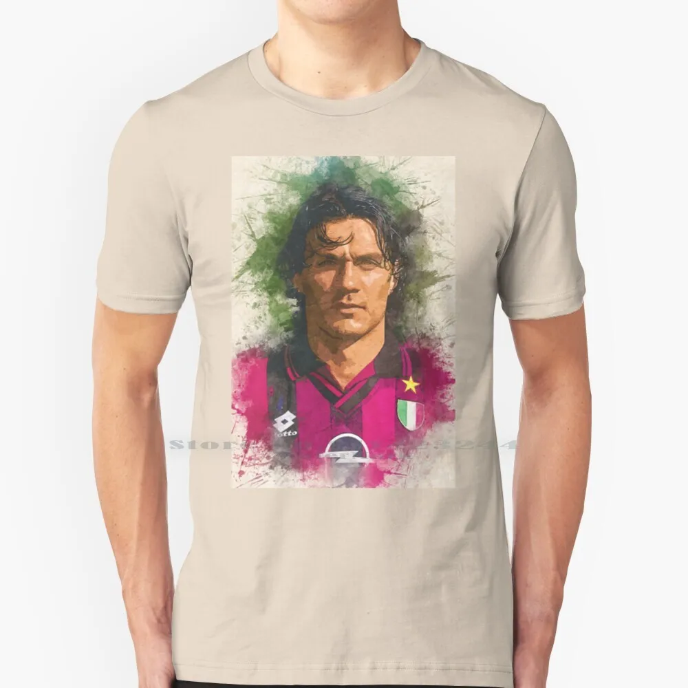 Paolo Maldini Portrait 100% Cotton T Shirt Paolo Maldini Italy Italia Football Soccer Hero Player Sports Stadium League Goal