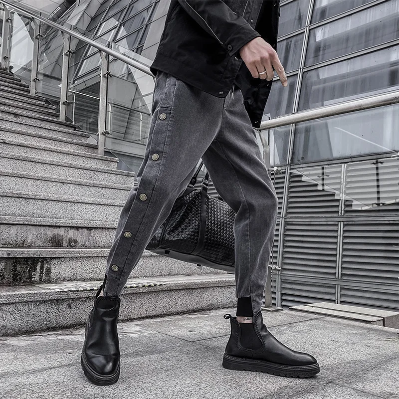 ICCLEK 2021 Fall New Jeans Buttoned Pants Men's Jeans Harem Pants Bunch Legs Men's Casual Pants Men Jeans Pants  Skinny Jeans