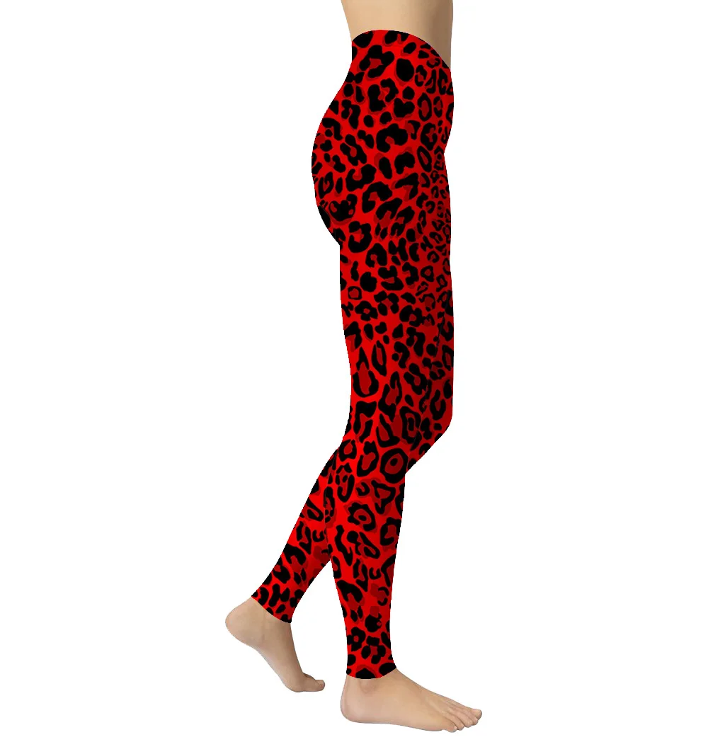 FCCEXIO New Fitness Leggings High Waist Workout Legging Red Leopard 3D Printed Leggins Female Leg Pants Sexy Women Slim Legging