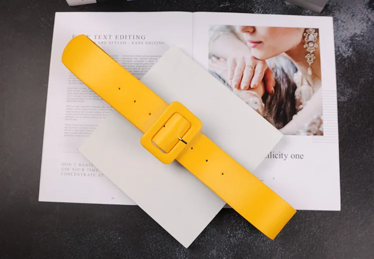 2020 frauen Gelb Neue Mode Zubehör Casual Weibliche Gürtel Kunststoff Kopf Solide Glatte Schnalle Stilvolle Candy Farbe PU Leder – Detail 5