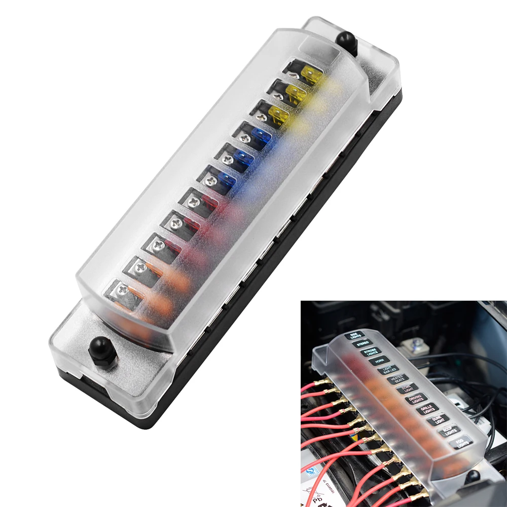 

Jtron 6 way/12 way car fuse box for ATO/ATC 1-20A fuse DC 32V M5 screw type connector fuse holder with fuse