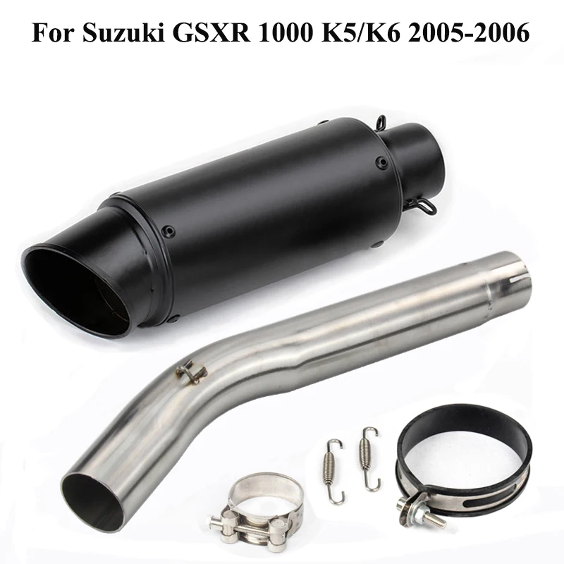 For Suzuki GSXR1000 K5 K6 2005 2006 Motorcycle Exhaust Tips Black Muffler Vent Pipe Mid Link Pipe Connect Pipe Set System