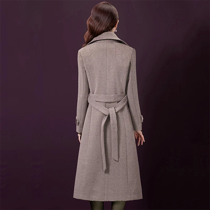 Autumn winter new woolen coat women's mid-length over the knee size 5XL popular houndstooth no double-sided cashmere overcoat