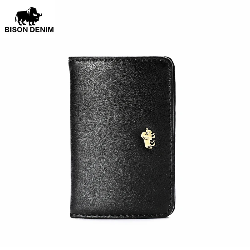 

BISON DENIM ID Credit Bank Card Holder Luxury Genuine Leather Men's Women's Wallet Business Mini Credit Card Case W9504-1B 2023