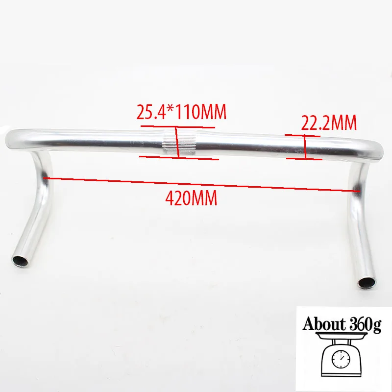 420x25.4x22.2mm aluminum alloy road bike curved handlebar arc racing handlebar retro bicycle accessories