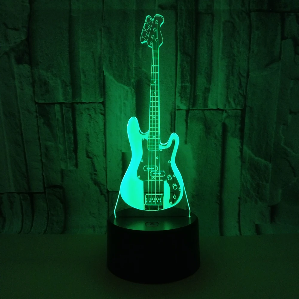 Musical Instrument Guitar Bass 3D Lamp RGB LED Bulb USB Mood Fade Flash Night Light Multicolor Boy Birthday Gift Table Desk Home