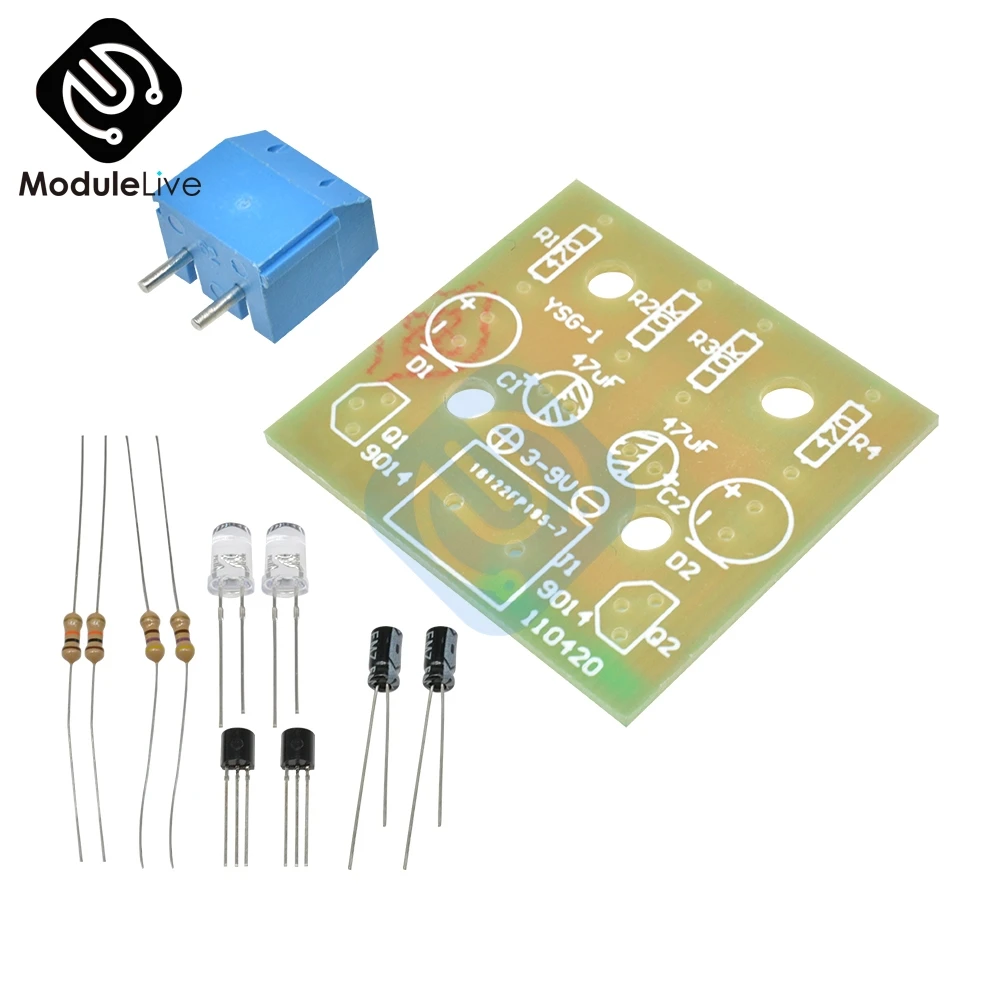5MM Light LED Blue Simple Flash Circuit Transistor 30K Resistance 22UF Electrolytic Capacitors Dupont Cable Board DIY Kit Module