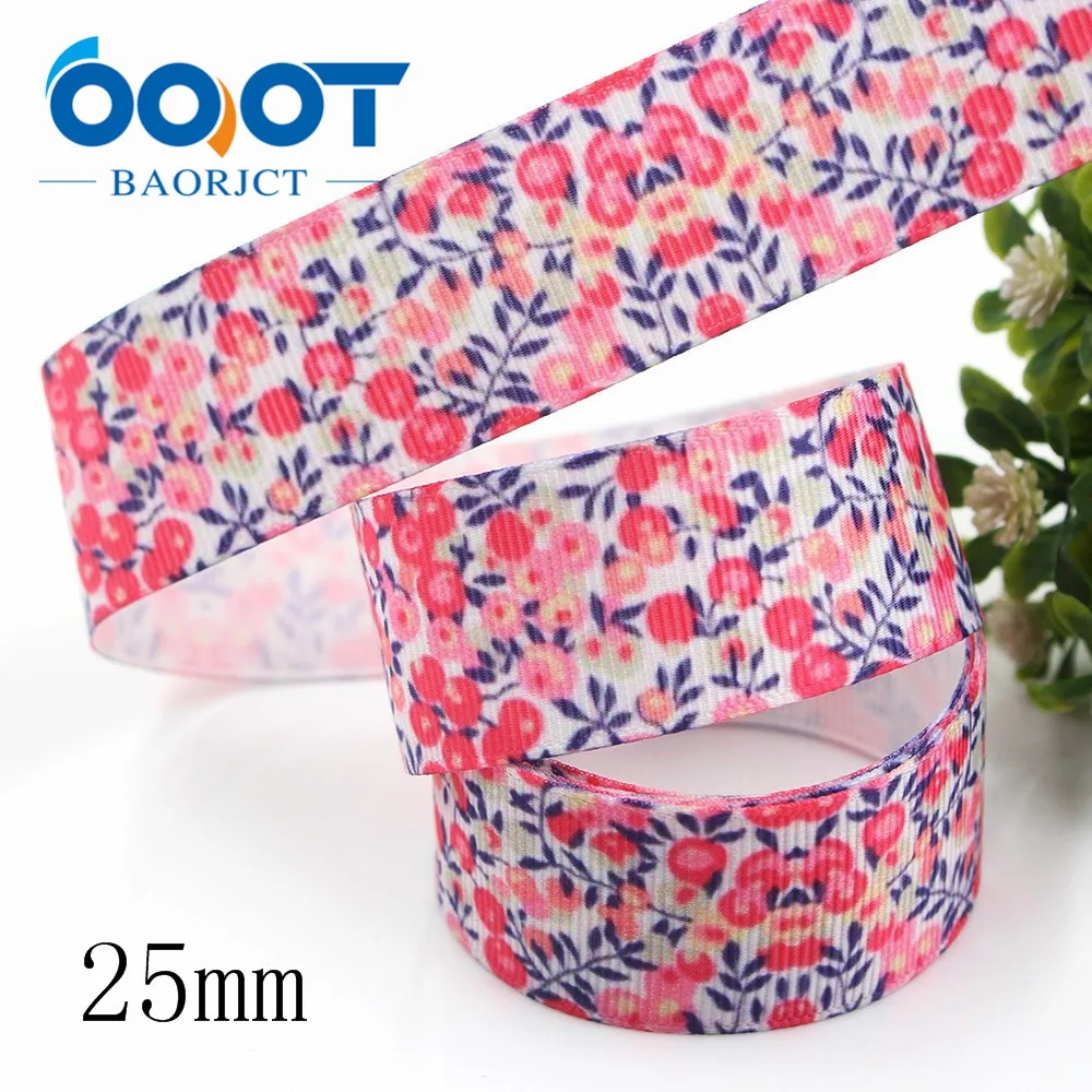 OOOT BAORJCT I-191214-2762,25mm,10yards Spring flowers Thermal transfer Printed grosgrain Ribbons,bow cap DIY accessories