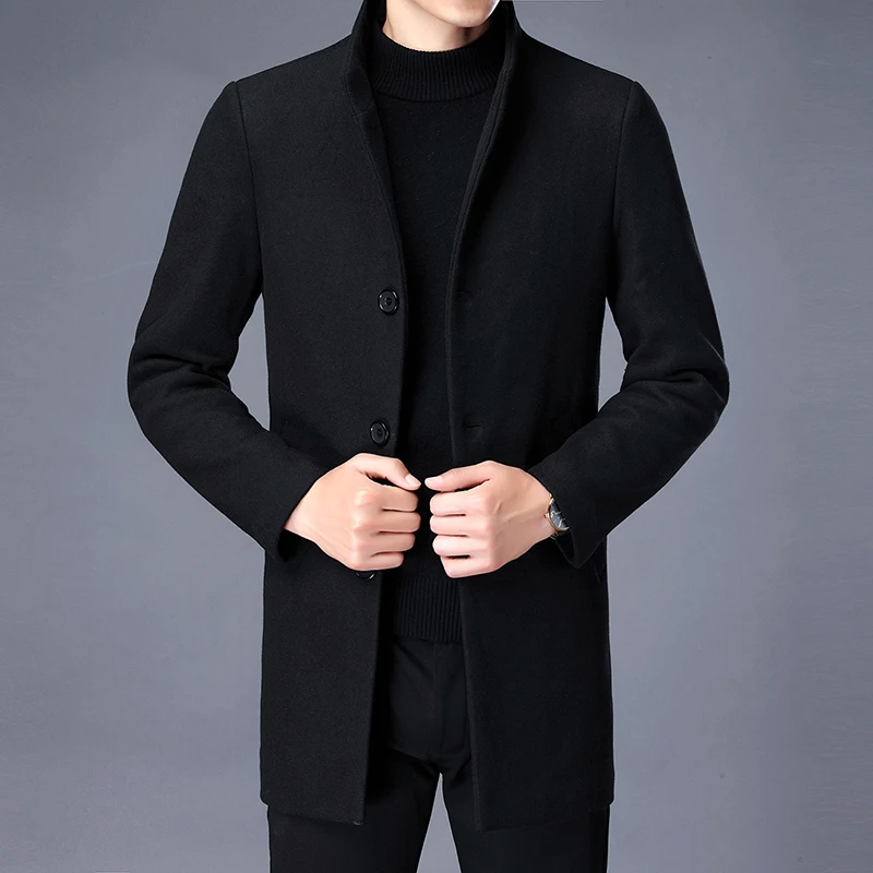 2022 Winter Wool Coat Men Thick Coats Slim Fit Stand Collar Mens Fashion Wool Blend Outwear Jackets Smart Casual Trench Coat