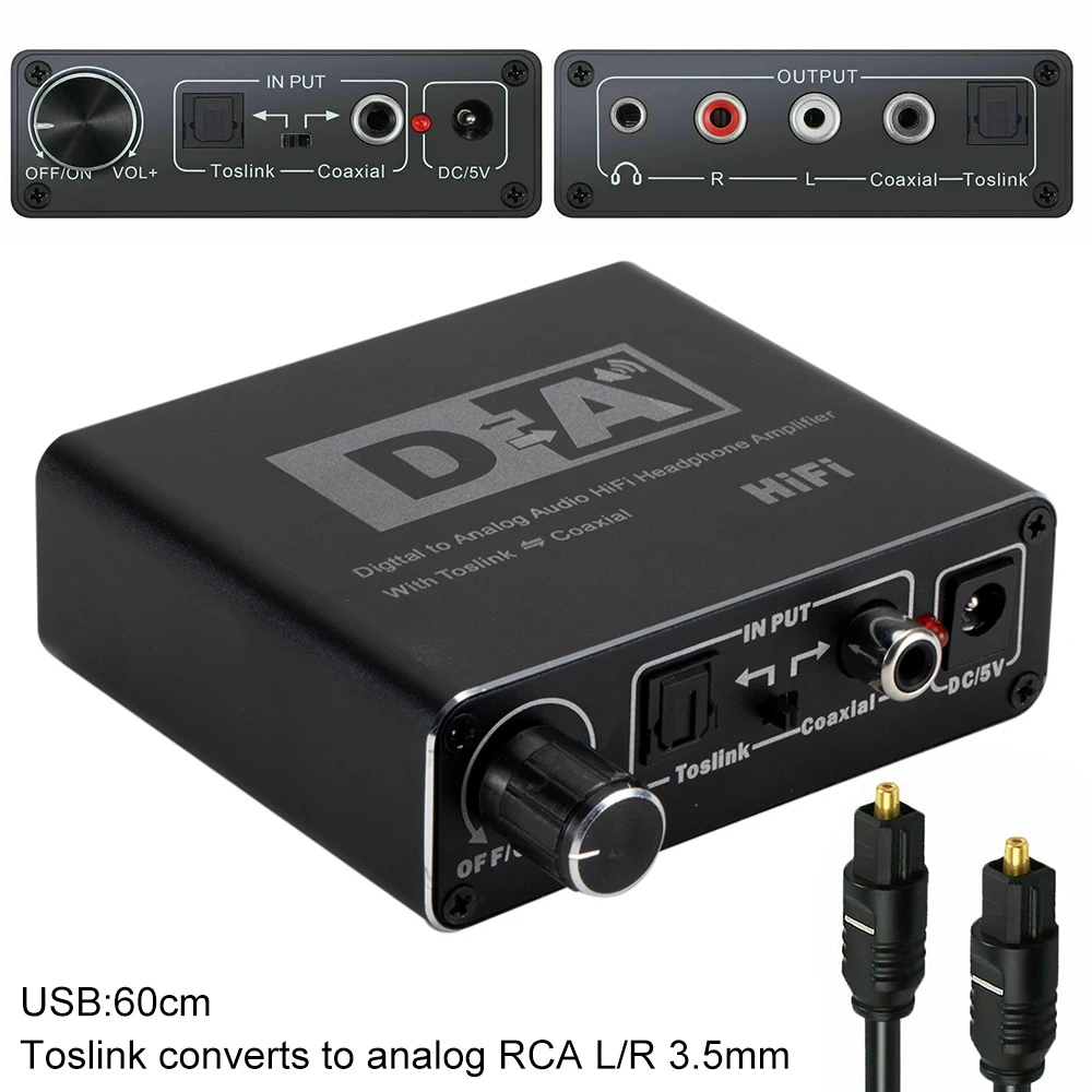 

192kHz HiFi Digital Optical Coaxial to Toslink Analog RCA L/R 3.5mm Jack Aluminum Audio Converter
