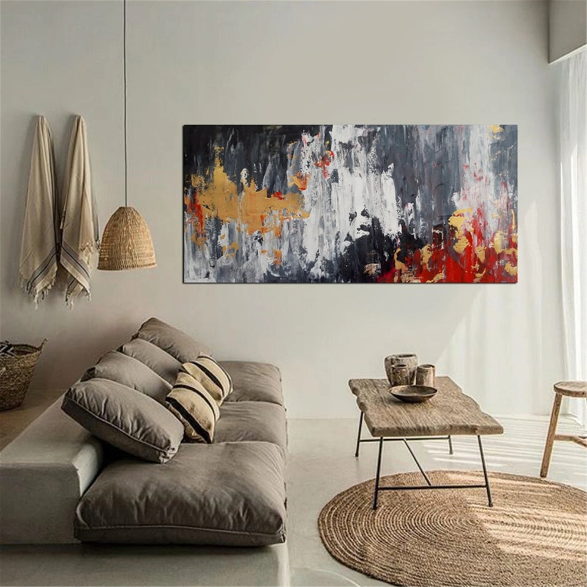 

Modern Abstract Acrylic Painting On Canvas Red Black Gray Oil Painting Oversize Painting Home Decoration For Living Room