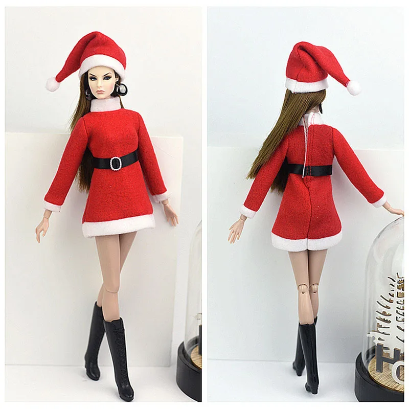 1Set Christmas Doll Clothes Handmade Doll Accessories Red Skirt Christmas Dress Clothes for Dolls Dressing Game DIY Present