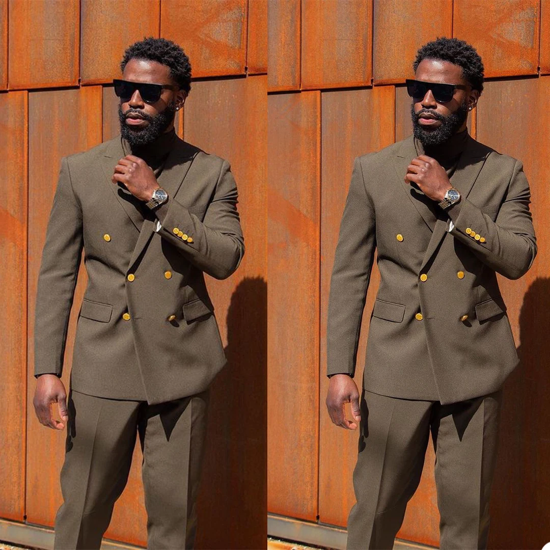 

Peaked Lapel Men Tuxedos Custom Made Double Breasted Vintage Jacket Wedding Party Smart Casual Streetwear Blazer 2 Pieces Suits