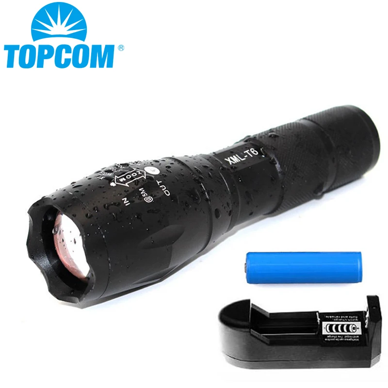 

TOPCOM Adjustable Focus Zoom Tactical Flashlight Powerful 800 Lumen LED Handheld Flashlight T6 Waterproof Camping Torch