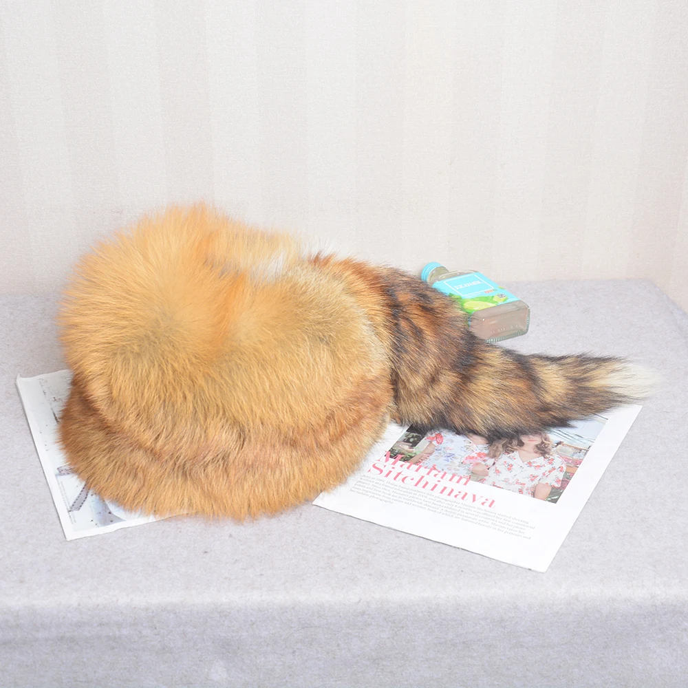 Real Fox Fur Princess Hat Mongolian Hat Unique Process Fox Tail Design Luxury Winter Keep Warm Hats For Fashion Women Bomber Hat